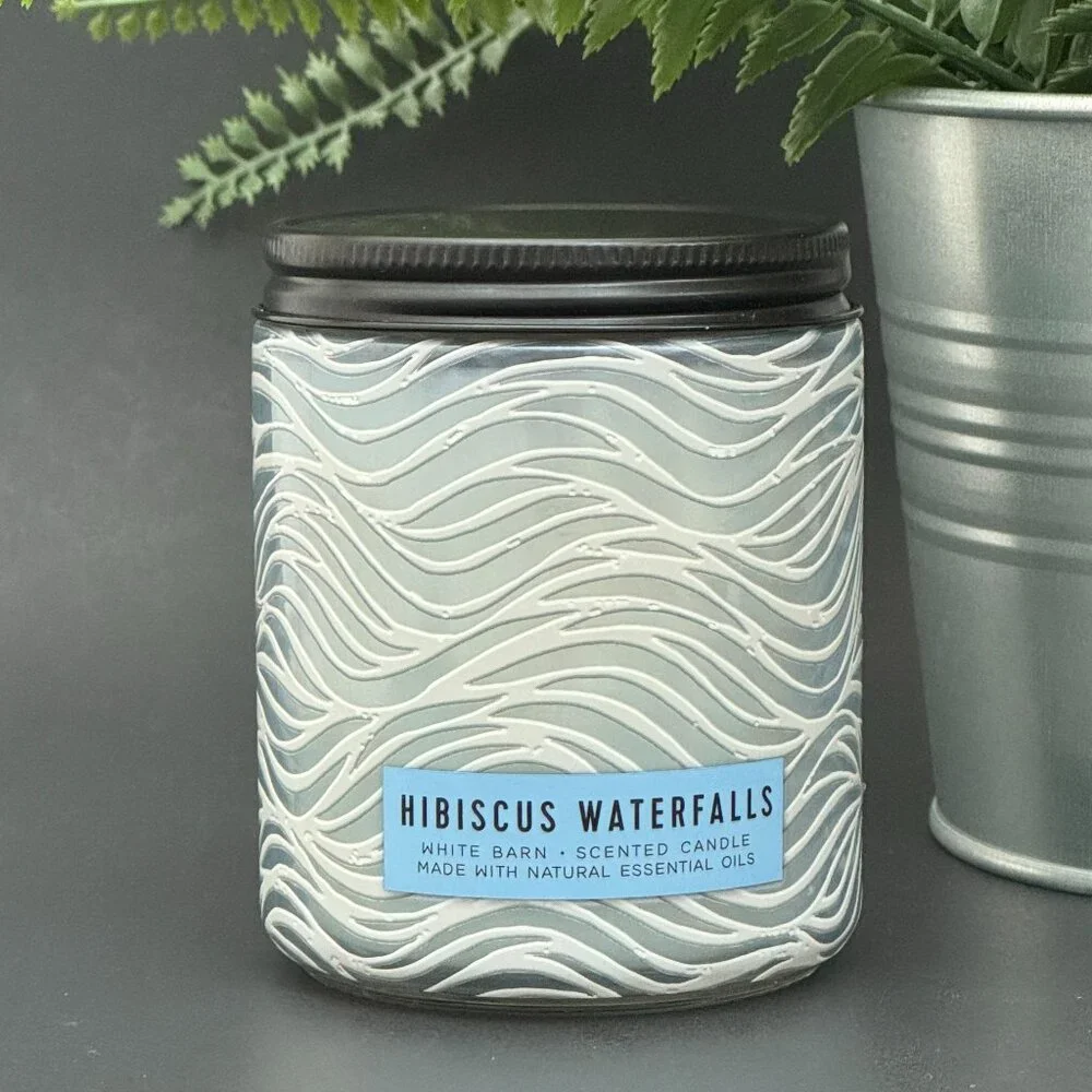 BBW Hibiscus Waterfall White Barn Bath & Body Works Mason Jar Single Wick Candle - Picture 1 of 10